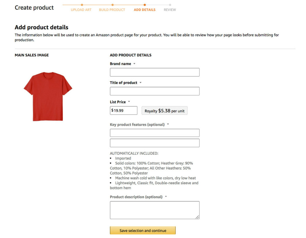 Amazon t-shirts business product tab