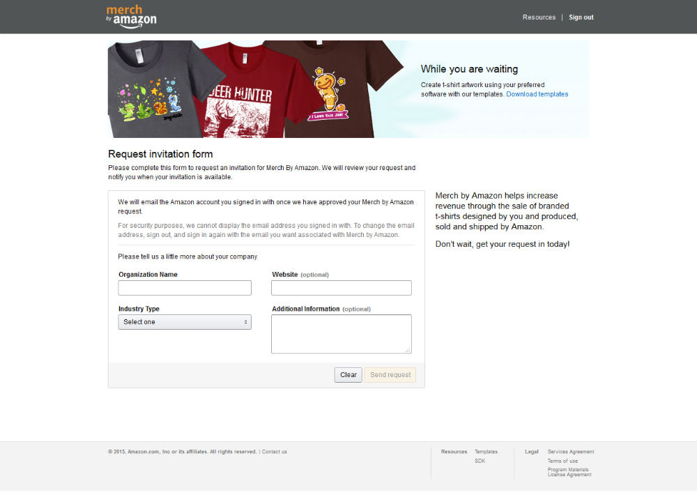 Amazon t-shirts business request invitation tab