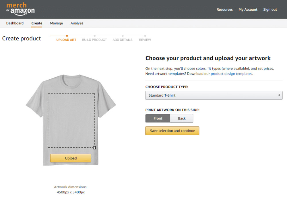 Amazon t-shirts business create tab