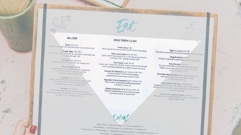 restaurant menu example