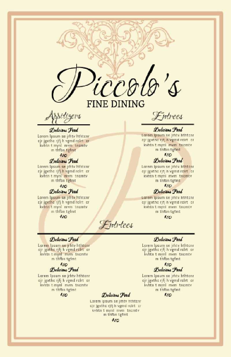 restaurant menu example