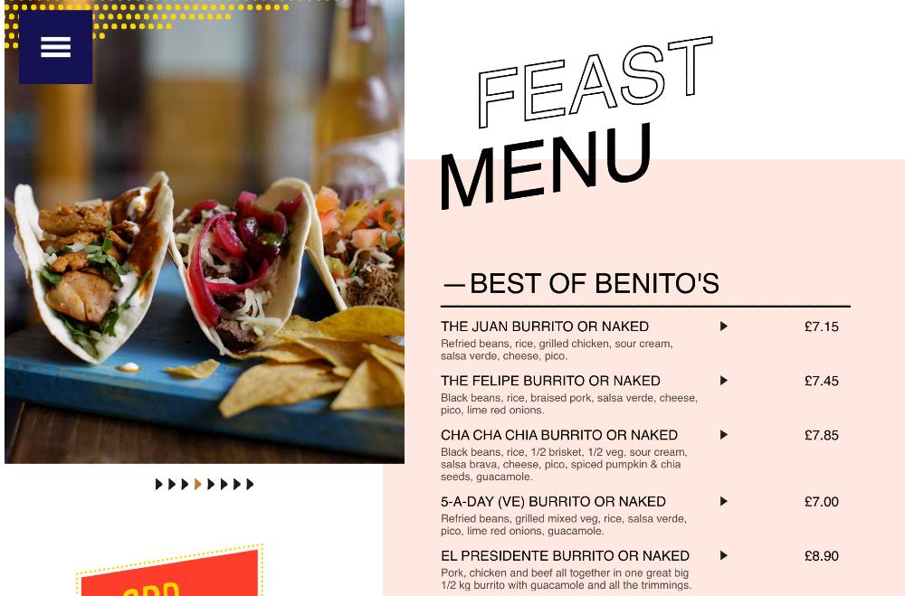 restaurant menu example